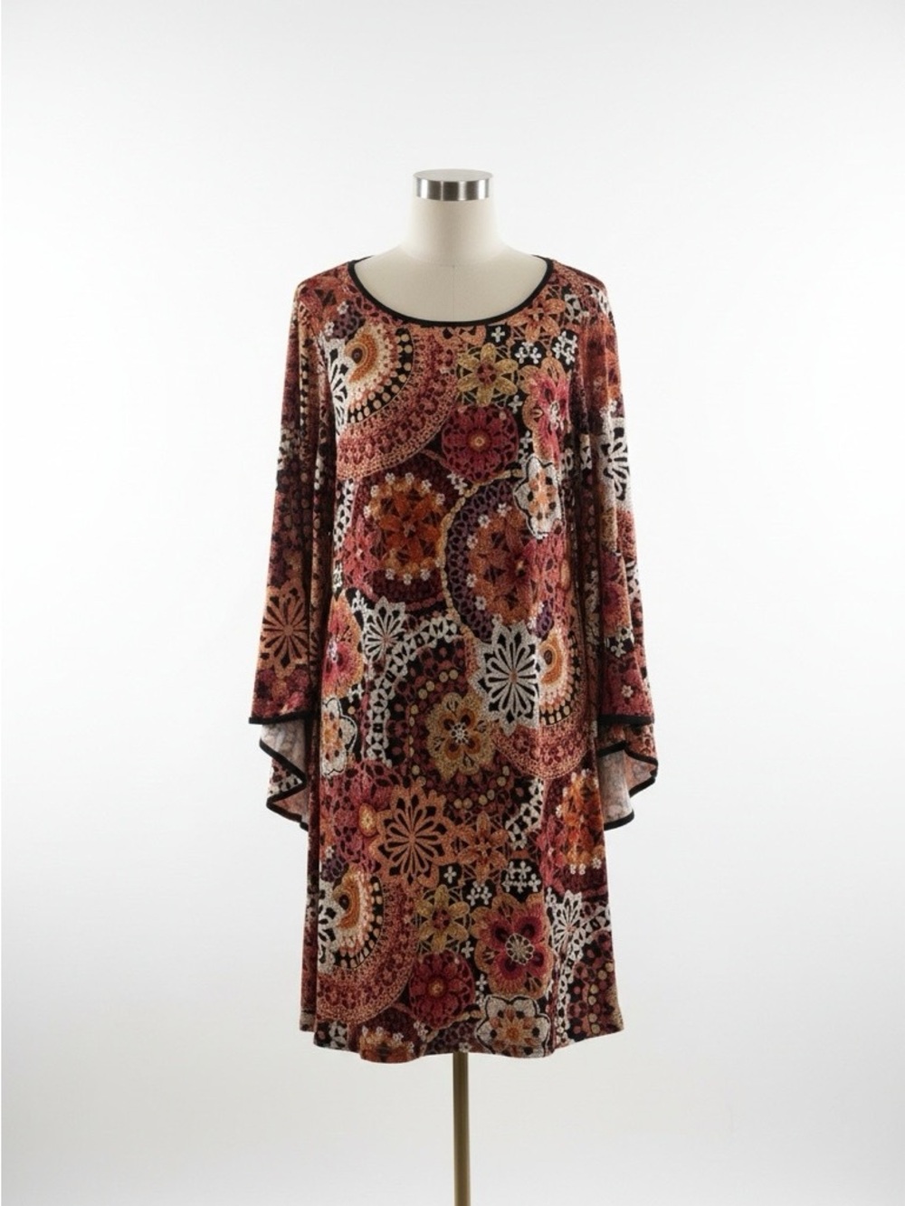 MSK Multi-Color Floral Mandala Long-Sleeve Midi Dress